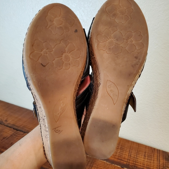 BOC Black Cork Wedges Leather Boho Sandals - Picture 8 of 9